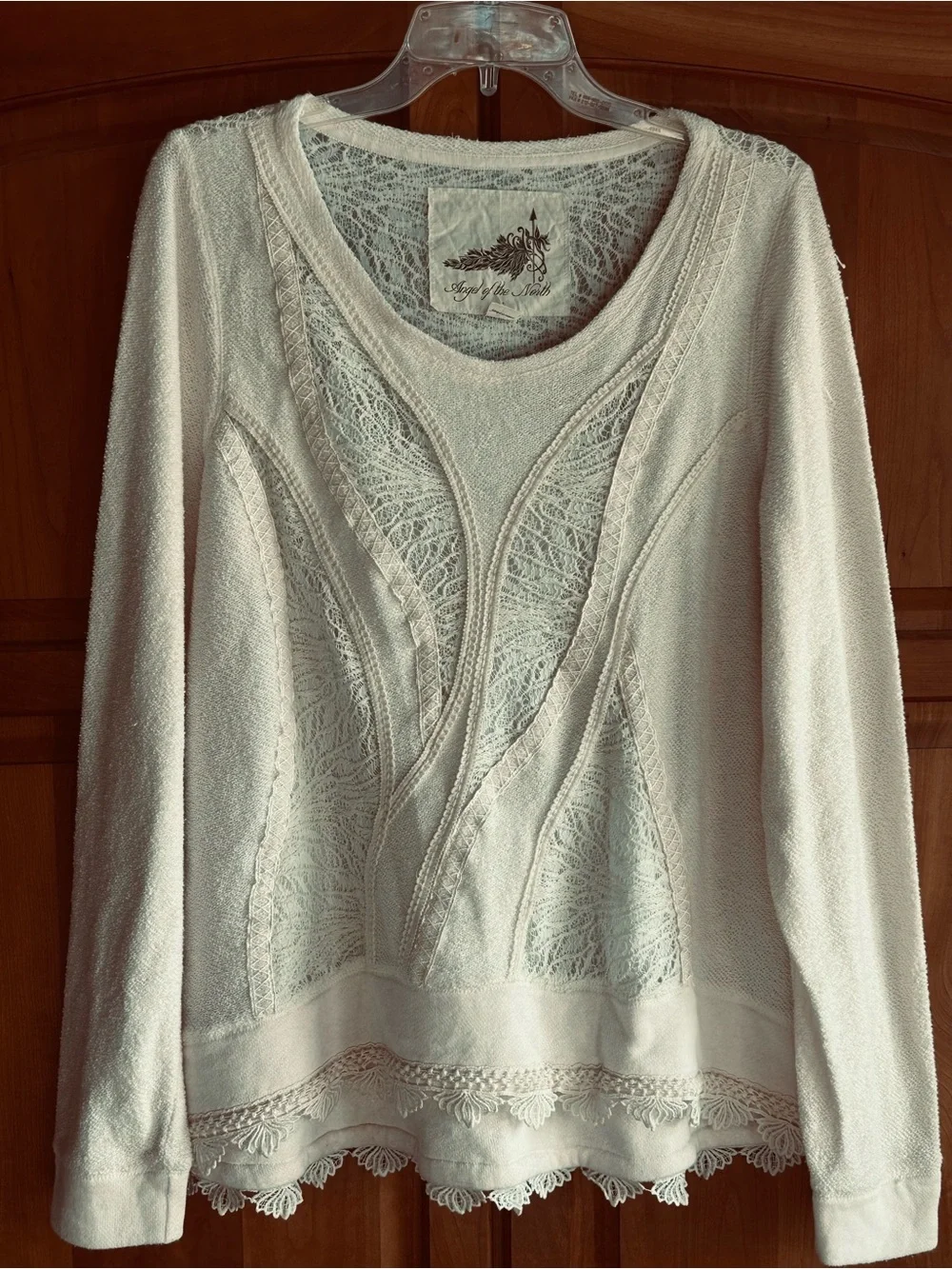 Anthropologie Angel Of The North Cream Lace-Panel Scoop Neck Top, XL, EUC